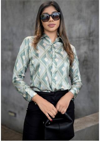 CONSEAL PLACKET GREEN PRINTED BLOUSE